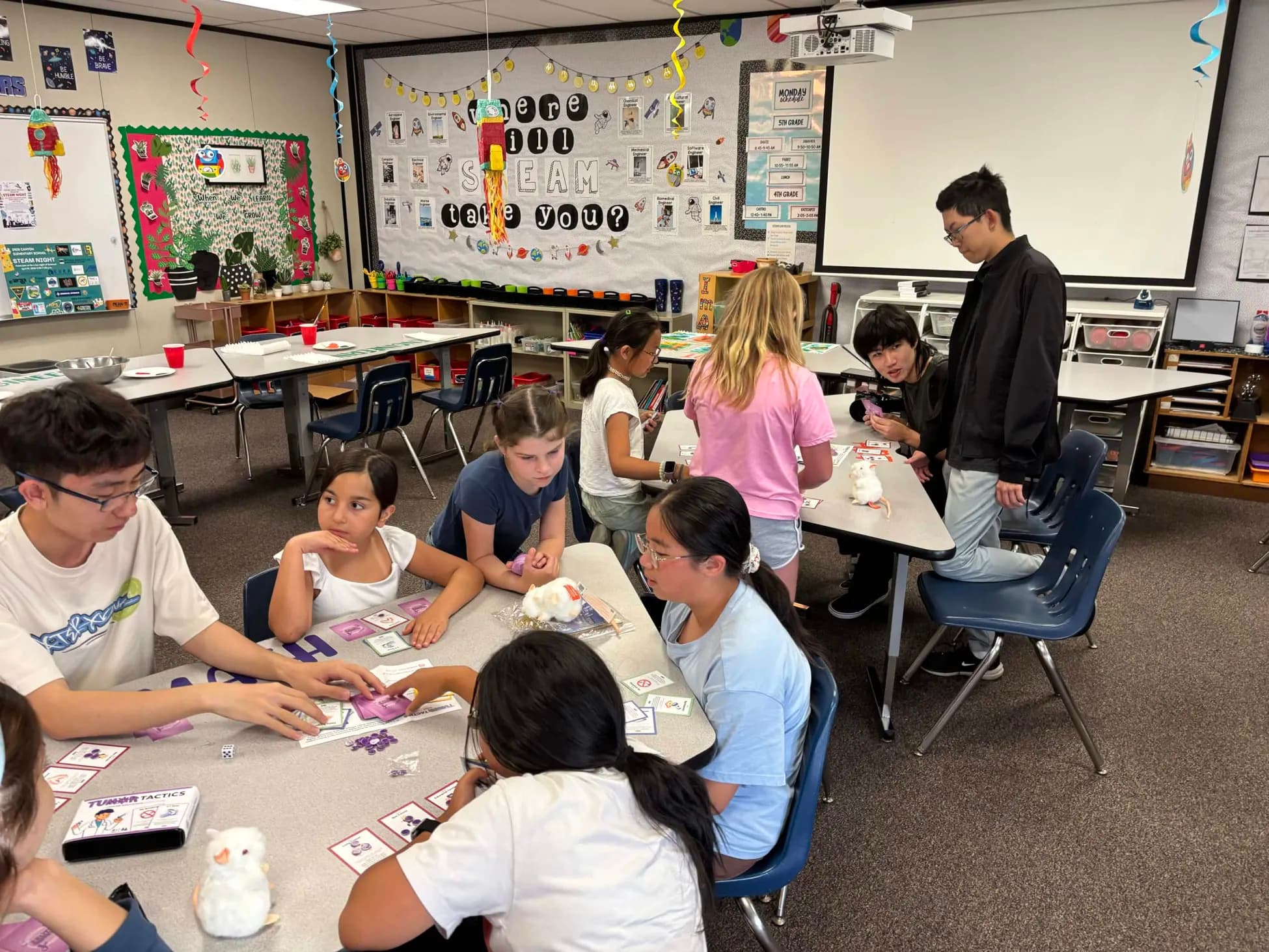 Students playing Tumor Tactics in a classroom