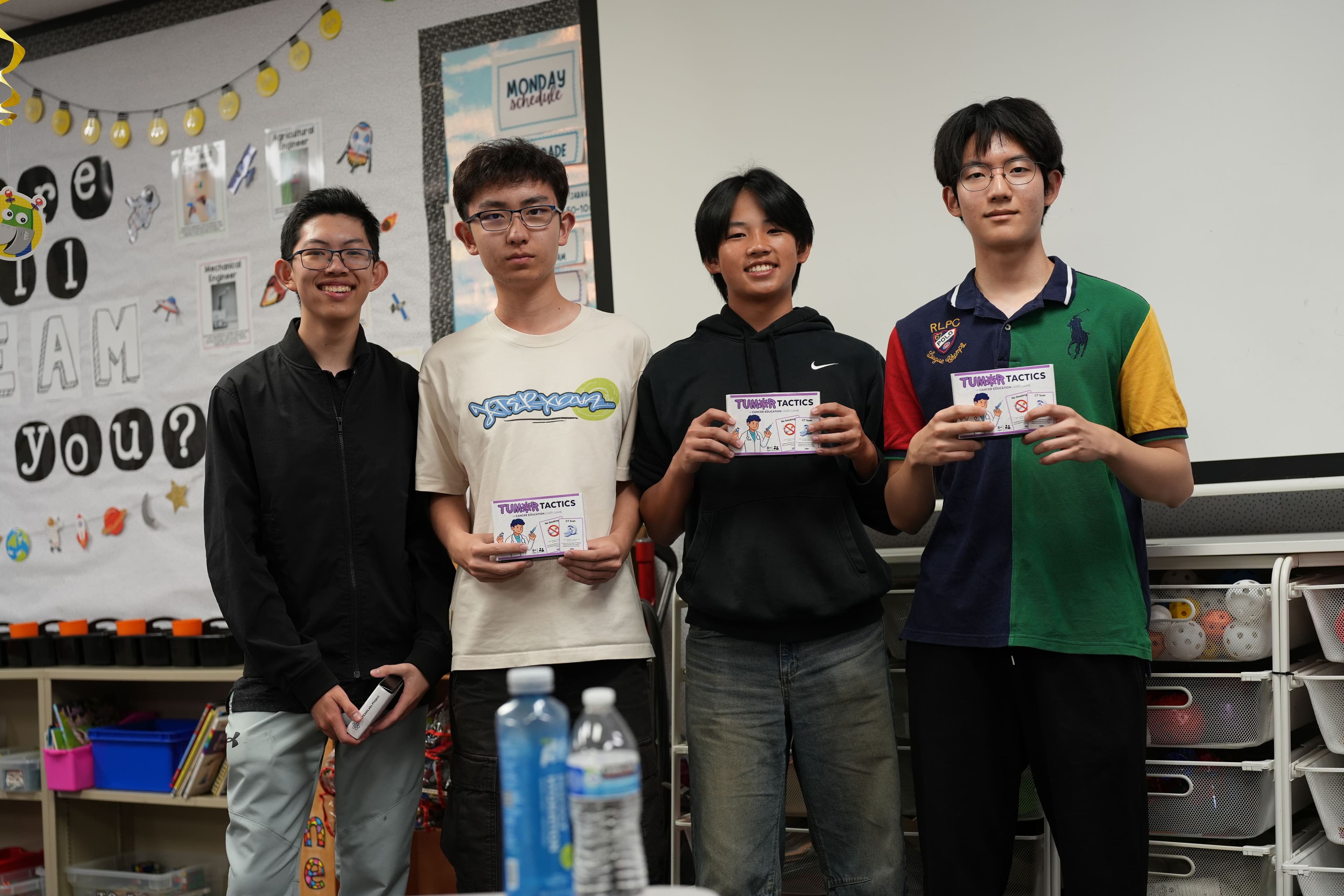 Students with game boxes